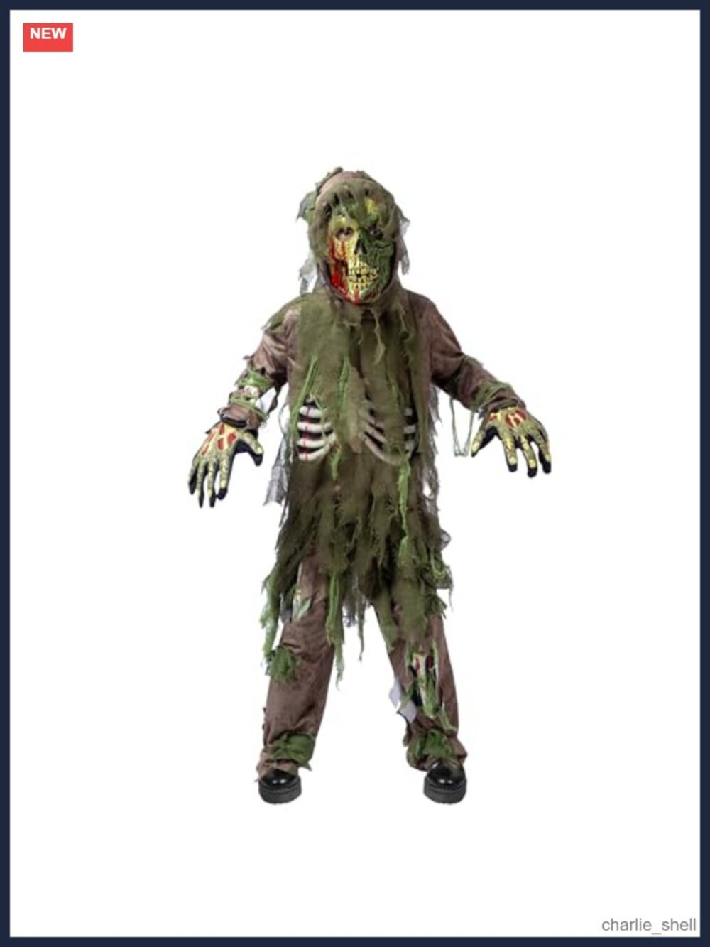 Kids Swamp Zombie Costume 4 Piece Skeleton Living Dead Halloween Role Play